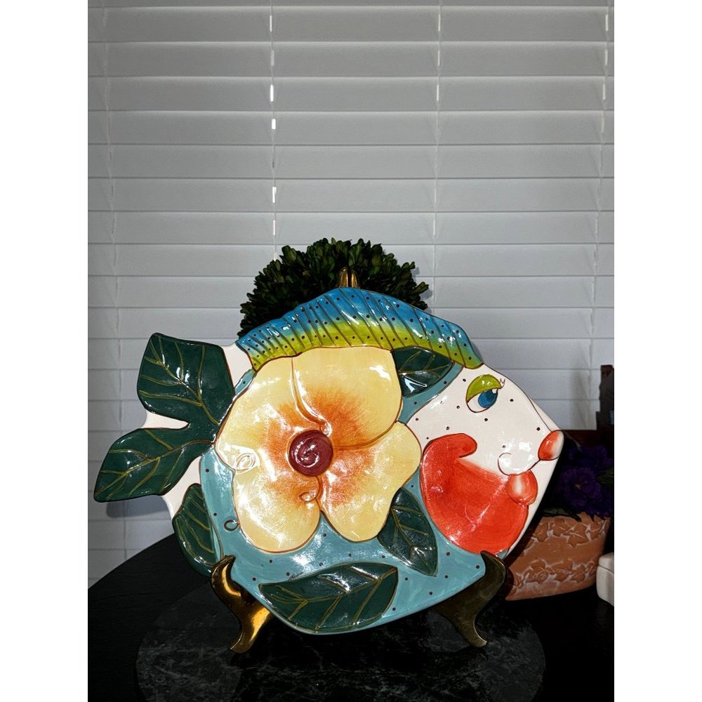 Diane Artware Multicolor Kissy Fish Tropical Serving Tray Platter
